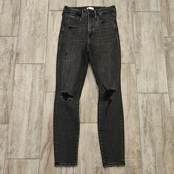 Good American Jeans Womens Size 4 / 27 Good Waist Skinny Grey Distressed Stretch - Picture 1 of 11